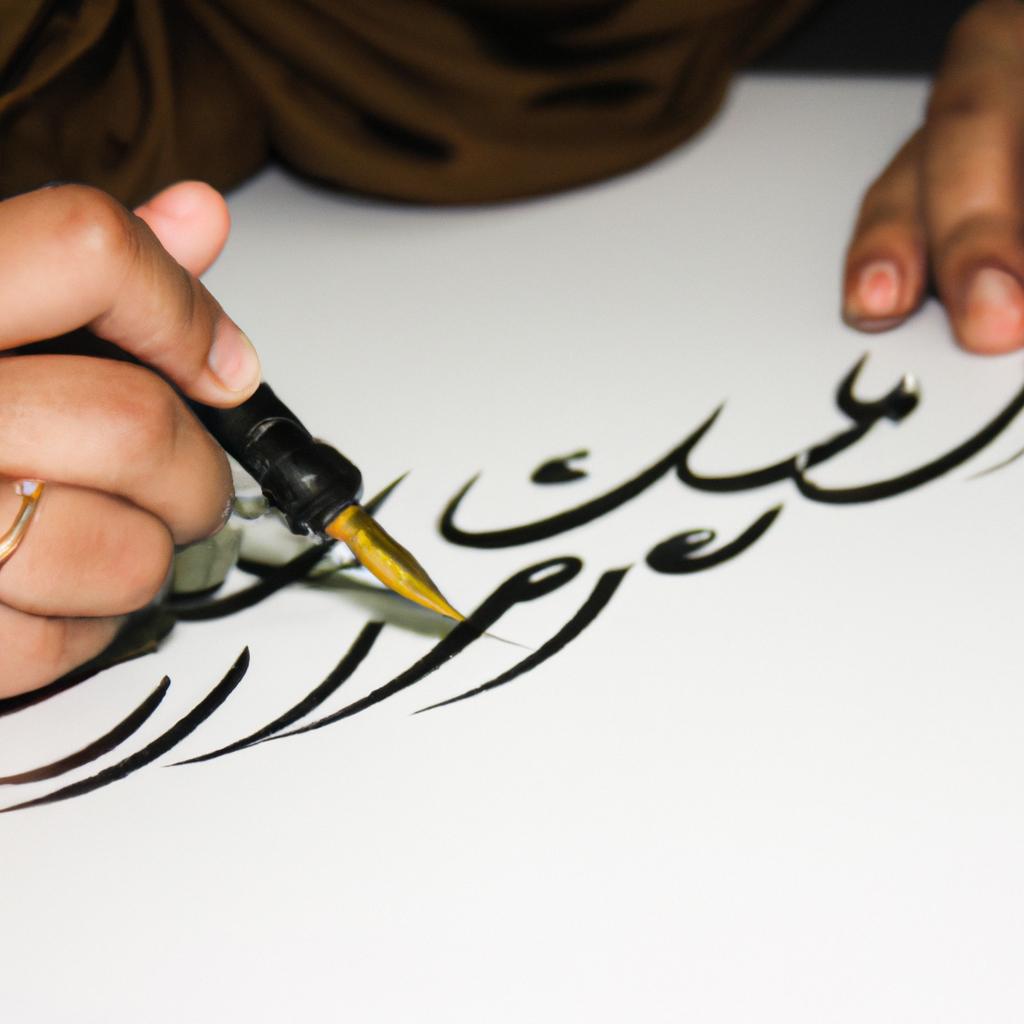 Person practicing calligraphy with pen