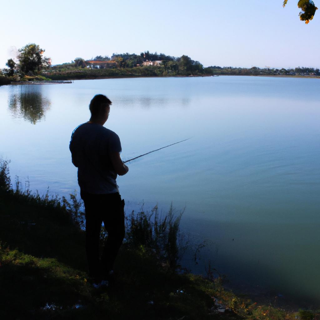 Person fishing by the lake