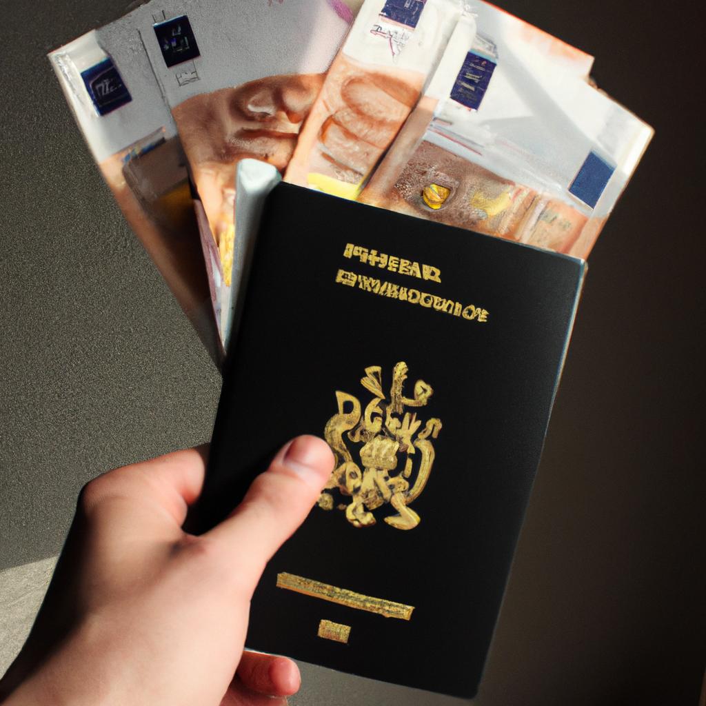 Person holding passport and money